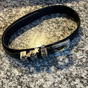 Stylish Black Leather Belt with Silver Accents